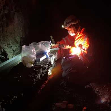 Moira Arnet taking a pH measurement ~1 km underground in the Bedretto tunnel.
